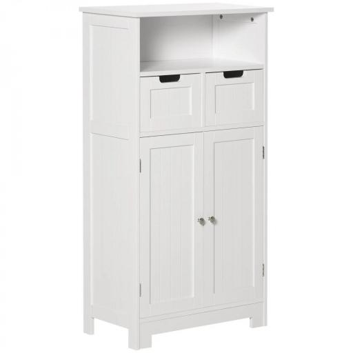 Armario de Baño con 2 Puertas Estante Ajustable 2 Cajones y Compartimento Abierto Mueble Auxiliar de Almacenaje para Salón Cocina 60x30x108,8 cm Blanco [9]