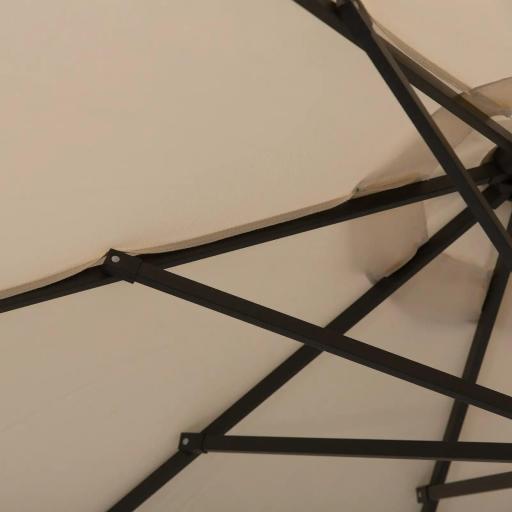 Parasol de Terraza Ø268x238 cm con 24 Luces LED Solar Mecanismo de Inclinación Manivela y Poste Desmontable Crema [7]