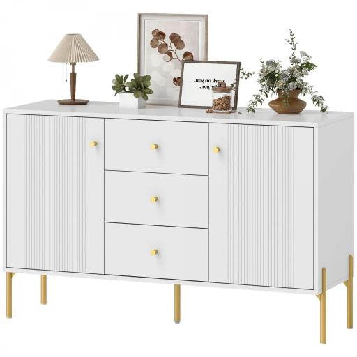 Aparador Moderno de 2 Puertas Aparador de Salón con 3 Cajones Estantes Ajustables Blanco 120x39,1x76 cm [4]