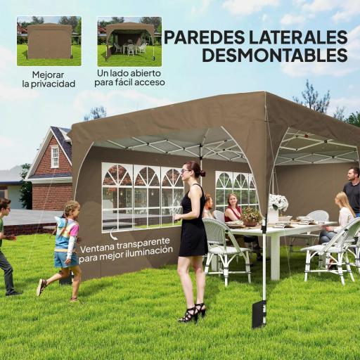 Carpa Plegable 6x3 m con Tiras Reflectantes UPF 50+ Fácil Montaje Sistema Central de Bloqueo Impermeable Beige [6]