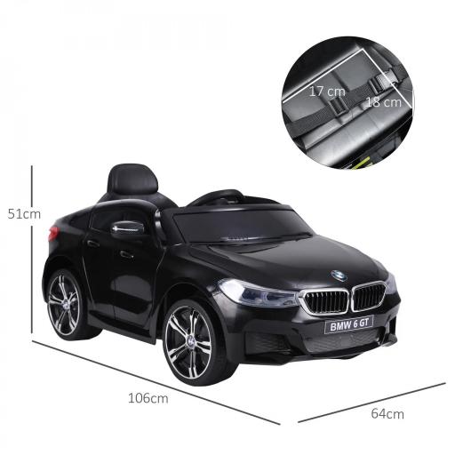 Coche Eléctrico BMW 6GT para Niños +3 Años Automóvil Infantil de Batería 6V con Control Remoto Luces y Sonidos MP3 USB Carga 30 kg 106x64x51 cm Negro [1]