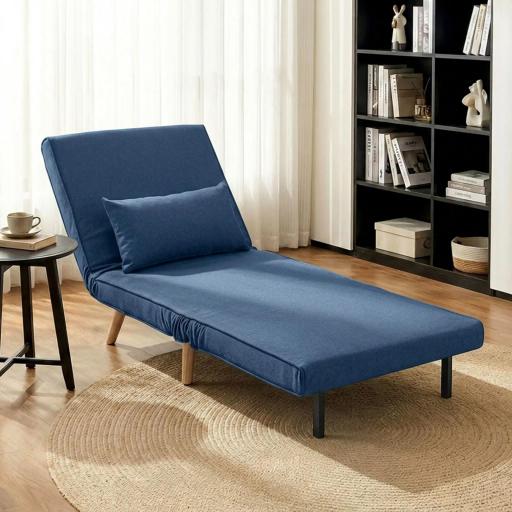 Sofá Cama Individual Plegable con Respaldo Ajustable 5 Posiciones Sillón Cama Tapizado con Cojín 72x75x85 cm Azul [0]