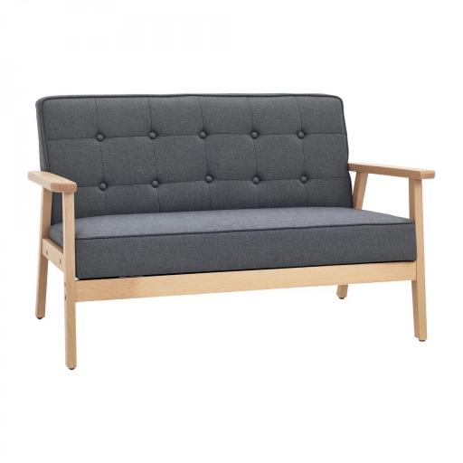 Sofá de 2 Plazas con Respaldo Cojines Acolchados Patas de Madera Antideslizantes Botones con Mechones 113x67x78 cm Gris [9]