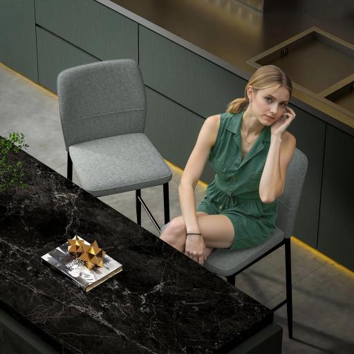 Set de 2 Taburetes Altos con Tapizado Aterciopelado y Patas de Acero para Cocina Comedor Barra 41x52x97 cm Gris [5]