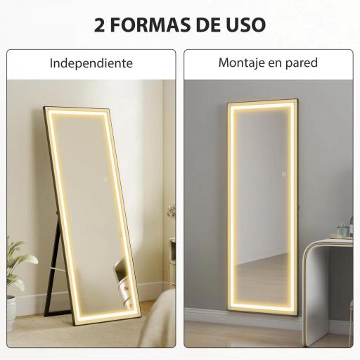 Espejo de Pie Cuerpo Entero con Luces 165x60 cm de Pie o de Pared 3 Temperaturas de Color Ajustables Blanco y Negro [5]