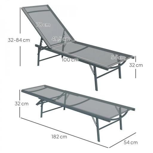 Juego de 2 Tumbonas Plegables Reclinables en 5 Posiciones con Estructura Metálica y Asiento de Malla Transpirable Gris [1]