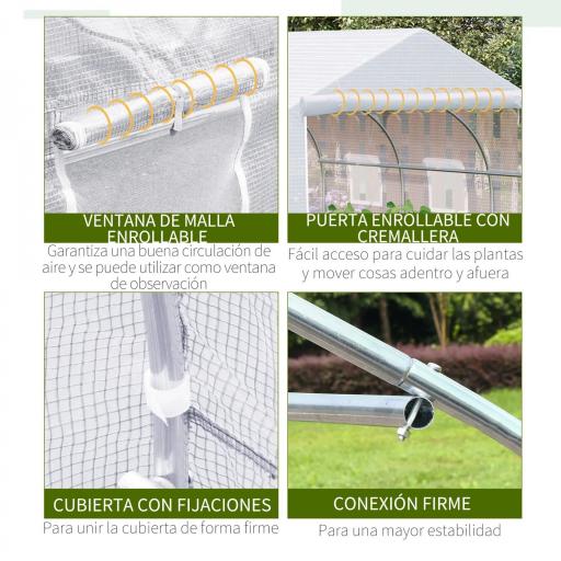 Invernadero de Túnel 3,5x3x2 m Invernadero de Jardín con 6 Ventanas y Cubierta de Polietileno PE 140 g/m² Blanco [2]