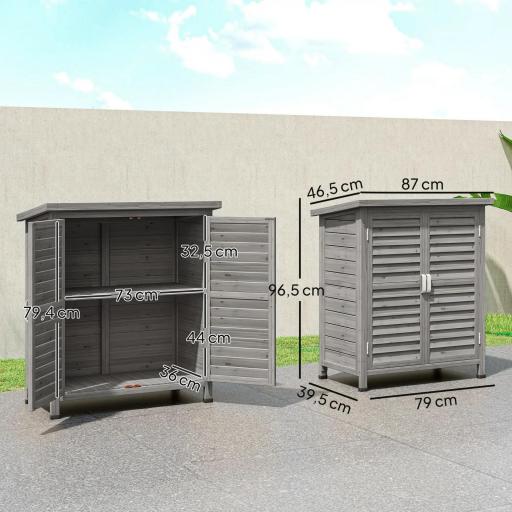 Armario para Terraza de Madera con 2 Estantes Interiores 2 puertas y Techo Inclinado para Exterior Terreza 87x46,5x96,5 cm Gris [1]