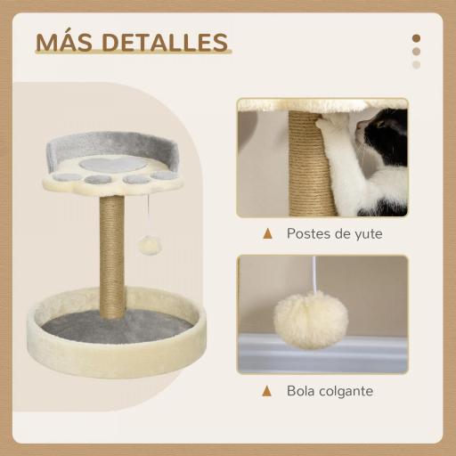 Árbol Rascador para Gatos Altura 44 cm Torre de Escalada con 2 Camas Poste de Yute, Juguete Colgante Gris Claro [2]