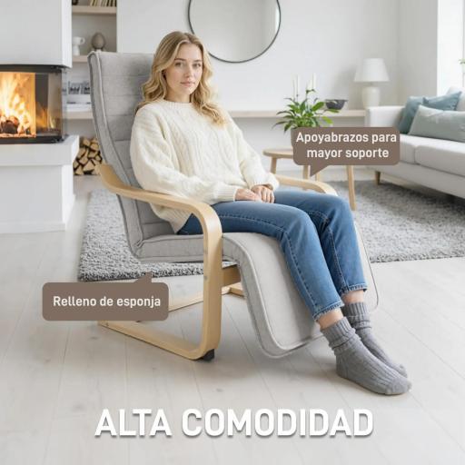 Sillón de Salón con Reposapiés Ajustable Butaca Tapizada en Lino Sintético para Oficina Dormitorio 66,5x94x100cm Gris [5]
