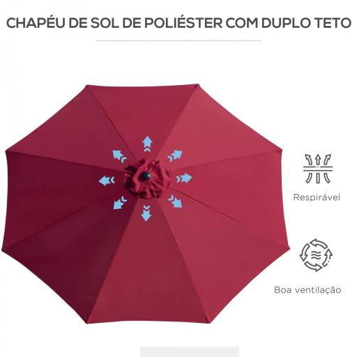 Sombrilla de Jardín Ø295x250 cm con Manivela Parasol Exterior con Mecanismo de Inclinación y Poste Desmontable de Metal para Terraza Piscina Patio Vino Tinto [6]
