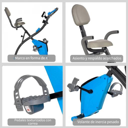 Bicicleta Estática Plegable con Respaldo 8 Niveles de Resistencia Volante Pantalla LCD Pulsómetro y Sillín Ajustable [3]