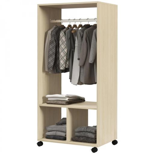 Armario Ropero con Ruedas Barra y Estantes para tener Ropa Colgada y Doblada 60x40x128 cm Natural [9]