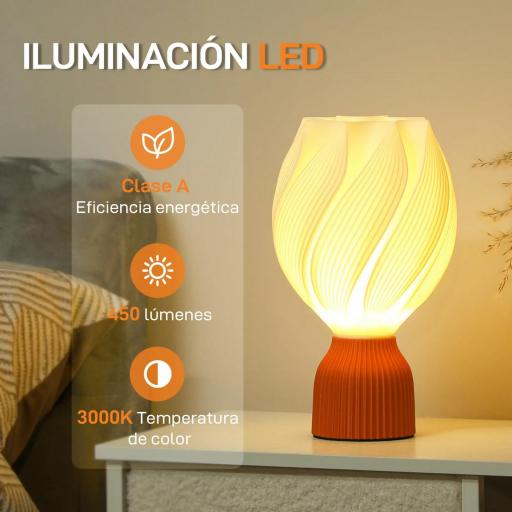 Lámpara de Mesa LED 3D con Diseño de Pétalos Luz Cálida para Mesita de Noche y Escritorio Ø16,5x28 cm Blanco y Teja [5]