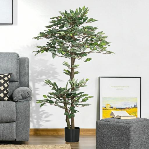 Ficus Artificial 150 cm Planta Artificial con 1008 Hojas Musgo y Maceta Planta Artificial Decorativa Verde