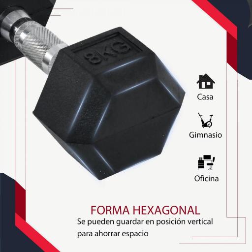 Juego de Mancuernas 2x8 kg con Barra de Conexión de Metal Cabeza Hexagonal para Entrenamiento en Casa Negro y Plata [2]