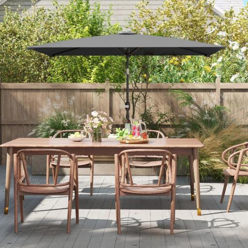 Sombrilla de Aluminio 198x294x255 Parasol Rectangular de Jardín Inclinable con Manivela y Poste Desmontable Gris [6]