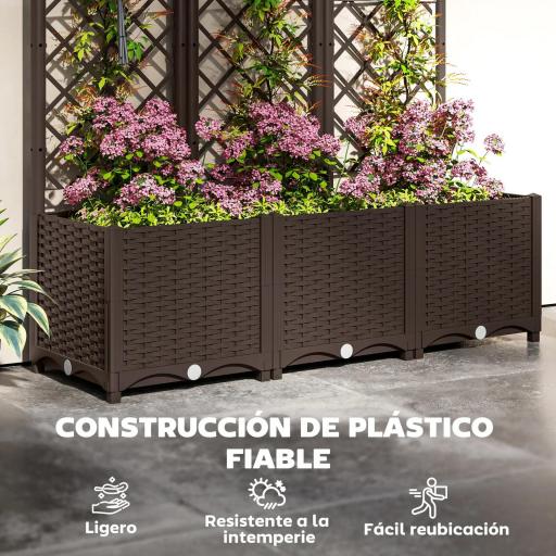 Jardinera con Enrejado de Plástico para Plantas Trepadoras con Drenaje y Amplio Espacio de Cultivo 120x40x135 cm Marrón [7]