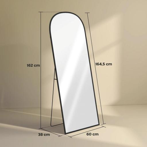 Espejo de Pie Cuerpo Entero de Aleación de Aluminio Espejo de Pared con 2 Formas de Uso Rectangular 60x1,5x165 cm Negro [1]