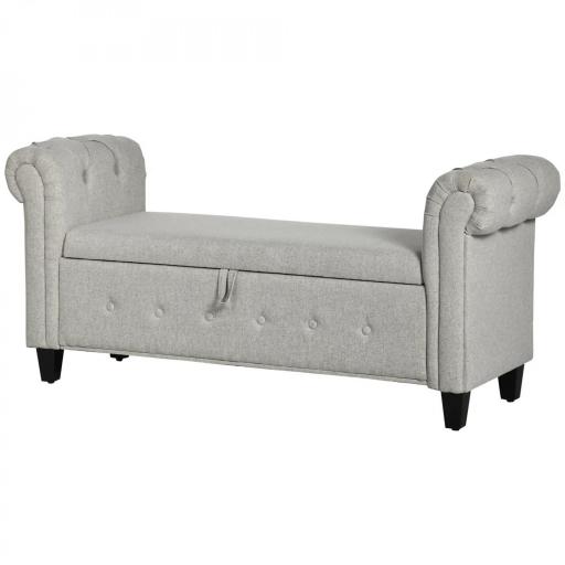 Banqueta Pie de Cama con Almacenamiento y Reposabrazos para Dormitorio Salón Pasillo 146,5x49x74,5 cm Gris Claro [8]