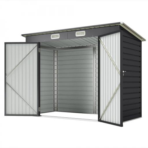 Caseta de Jardín Exterior 2,7m² 249x121x183 cm con Doble Puerta 2 Ventilaciones y Pestillo Gris [9]
