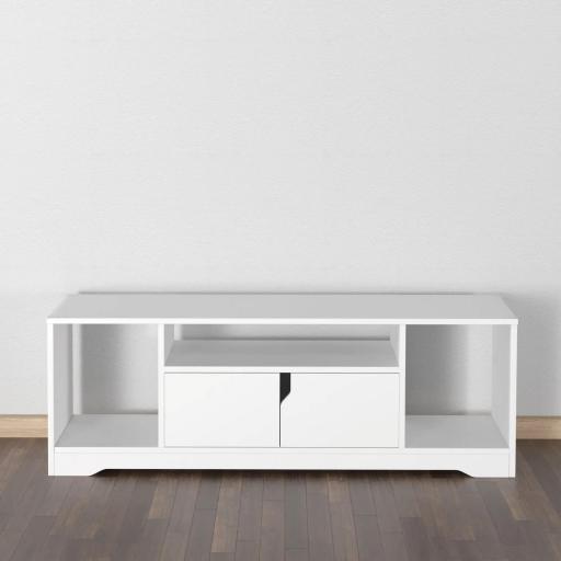 Mueble de TV para Televisor de hasta 42" Mesa para TV de Salón Moderna con Armario de Doble Puerta y 3 Compartimentos Abiertos 120x30x41cm Blanco [4]