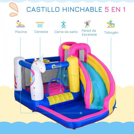 Castillo Inflable Infantil en Forma de Unicornio con Tobogán Piscina Cama de Salto Inflador 360x305x210 cm Multicolor [2]