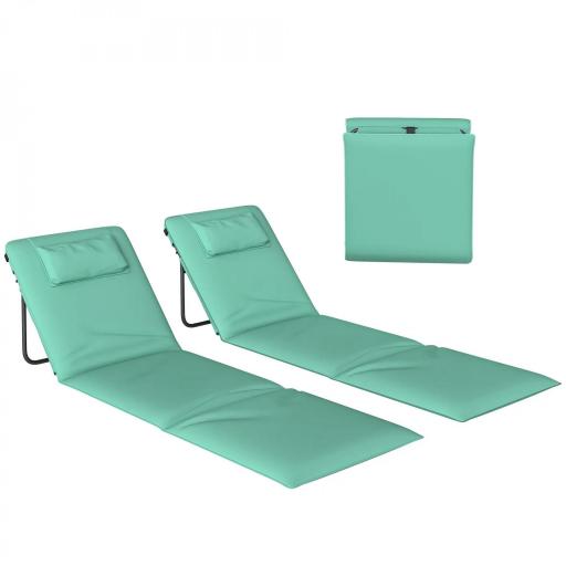 Conjunto de 2 Esterillas de Playa Plegable con Respaldo Ajustable Reposacabezas Acolchado 146x50x2 cm Verde [9]