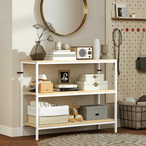 Consola de Recibidor con 3 Estantes Abiertos y Patas de Metal para Pasillo Entrada Salón Dormitorio Natural y Blanco [4]