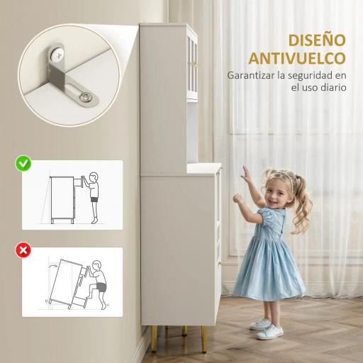 Alacena de Cocina Moderna con Armarios Cajón Botellero y Puertas de Vidrio y Estantes Ajustables 100x40x180 cm Blanco [3]