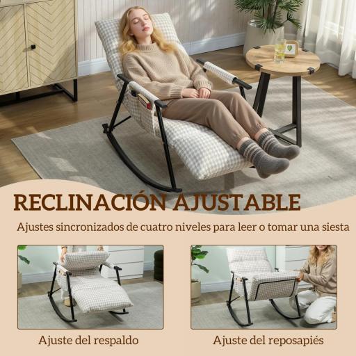 Silla Mecedora con Respaldo y Reposapiés Ajustables Mecedora Sillón Balancín Tapizado en Lino 62x100x89 cm Gris [3]