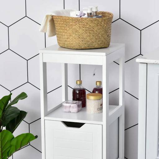 Armario de Baño Gabinete Multifuncional con Estante Abierto 2 Cajones de Almacenaje Diseño Antivuelco 30x30x89 cm Blanco [9]