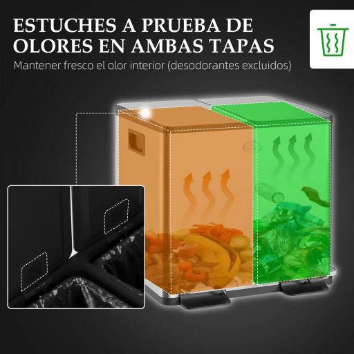 Papelera Cocina de Acero Inoxidable con 2 Compartimentos 2x15L Pedal Tapas de Cierre Suave y Cubo Extraíble Plata [3]