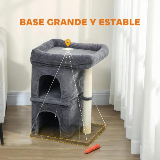 Árbol Rascador para Gatos Árbol para Gatos 66 cm con Cama 2 Cuevas Poste de Sisal Bola para Jugar Gris Oscuro [5]