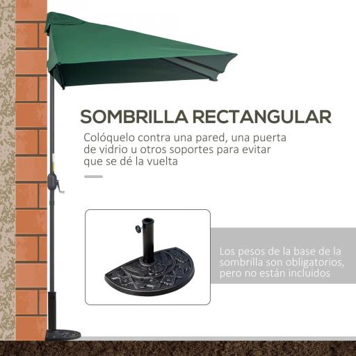 Parasol para Pared 230x130x245 cm Media Sombrilla con Manivela Protección UV 30+ Impermeable Verde [4]