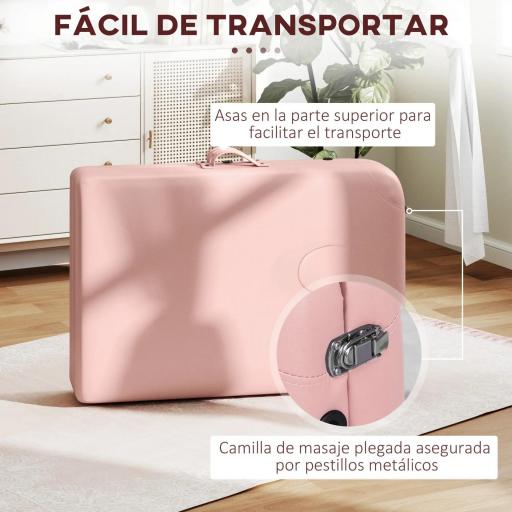 Camilla de Masaje Plegable con Reposacabezas Extraíble Asa Marco de Madera y Altura Regulable 210x81x67-92 cm Rosa [7]