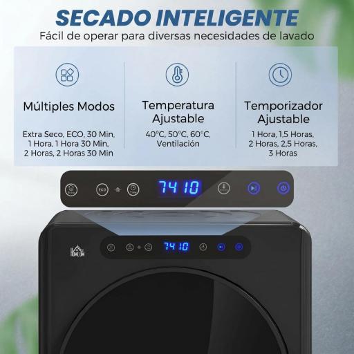 Secadora de Evacuación 5 KG 1000W Función Antiarrugas Función Esterilizar Temporizador Pantalla LED Táctil Negro [8]