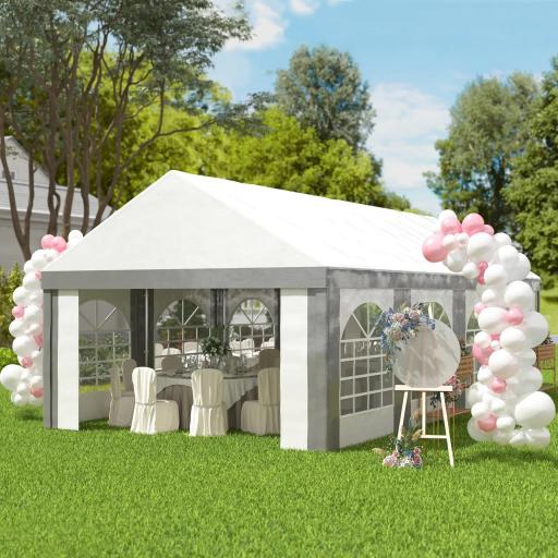 Carpa para Fiesta 4x8 m Carpa de Jardín con Paredes Extraíbles Puertas y Ventanas Anti-UV para Boda Camping Gris [5]