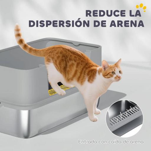 Arenero para Gatos de Acero Inoxidable XL con Borde Alto Pala Fácil de Limpiar Prueba de Fugas 60x40x29,5 cm Gris [6]
