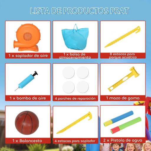 Castillo Hinchable para Niños con Soplador Tobogán Cama Elástica Piscina y Aro de Baloncesto para Niños 3-8 Años Azul [3]