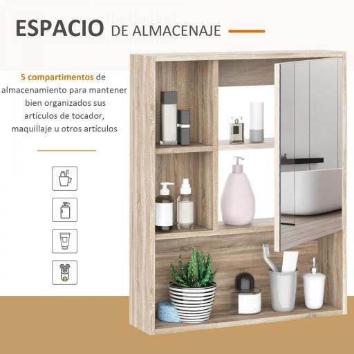 Armario con Espejo Armario de Baño Montado en Pared con Estante Ajustable en Altura Espacio Interno Estantes Abiertos 60x15x76 cm Grano de Roble [4]