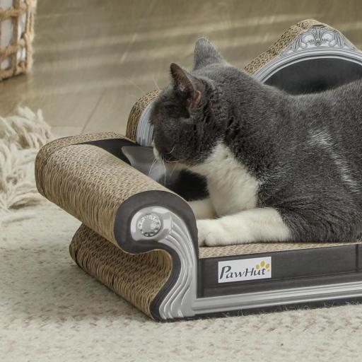 Rascador Cartón para Gatos en Forma de Sofá con Catnip para Interior 56,5x24x26 cm Marrón [5]