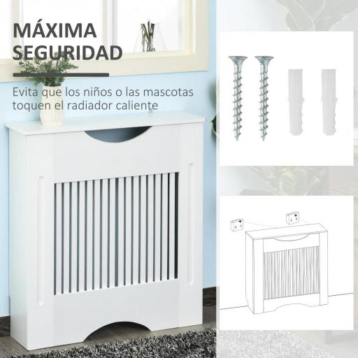 Cubre Radiador 78x19x82 cm Cubierta de Radiador de MDF Moderno con Estante Carga 10 kg y Dispositivo Antivuelco para Sala de Estar Dormitorio Blanco [7]