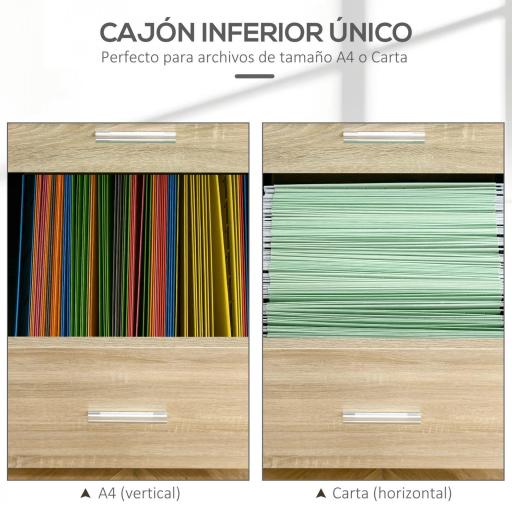 Cajonera de Escritorio con 2 Cajones Ruedas Archivador Móvil para Archivos A4 o Cartas 39,5x39x58,5 cm Roble [7]