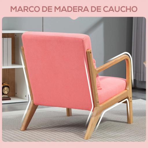 Butaca Nórdica Sillón de Salón Acolchado con Reposabrazos Cojín y Marco de Madera de Caucho 61x78x76 cm Rosa [3]