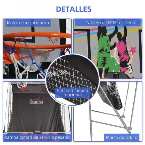 Juego de Canastas Plegable, Máquina de Baloncesto Juguete Contador y Marcador Electrónico, con Soporete de Acero, Red, Cesta de Baloncesto, 4 Baloncestos, 205x110x205 cm [5]