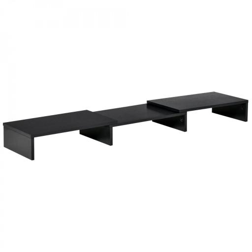 Soporte Elevador para Monitores de Madera Ajustable en Longitud y Ángulo para 2 Pantallas de Ordenador Portátil 80-117x23,5x10 cm Negro [8]