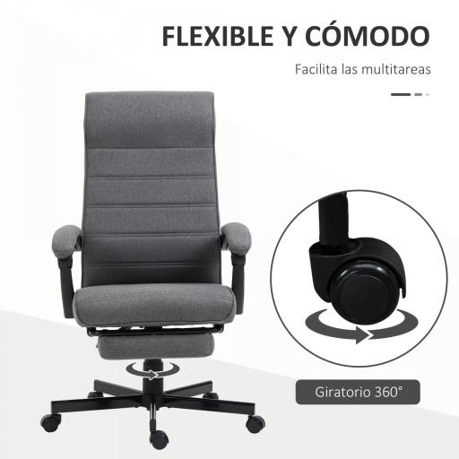 Silla de Oficina Reclinable con Altura Ajustable Reposabrazos y Reposapiés Retráctil 68x67x106-114 cm Gris [4]