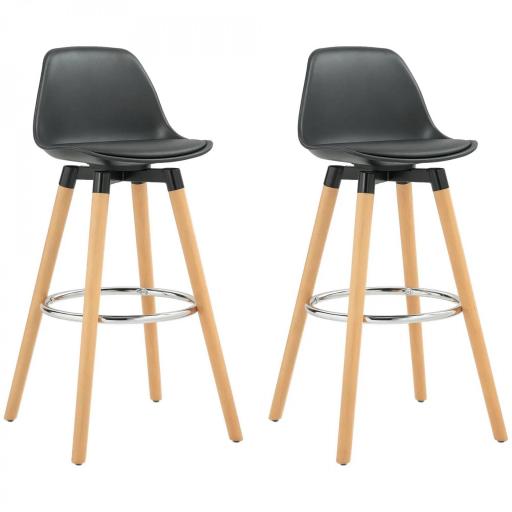 Juego de 2 Taburetes Altos de Cocina 69 cm Tapizado en PU con Respaldo Patas de Madera para Comedor Negro [9]