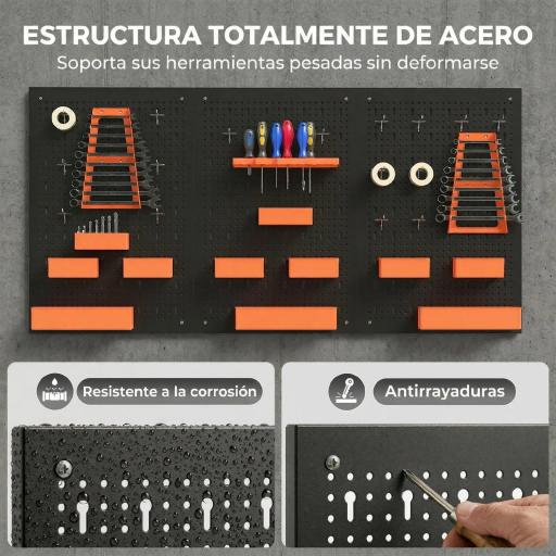 Organizador de Herramientas de Pared de 33 Piezas 120x60 cm con Ganchos Contenedores y Estantes Negro y Naranja [2]